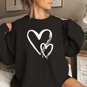 Women's Heart Print  , Fashion Casual Neck Sweatshirt for Daily,Cute Heart Valentines Sweatshirt, Womens Valentine Sweatshirt, Love Heart Sweatshirt, Valentines Day Shirt