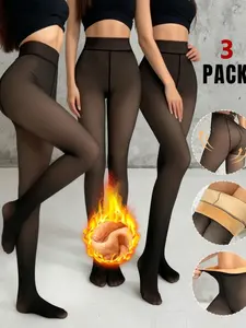 3-Pack Fall Winter Fleece Lined Thick Warm Tight Pants Socks, Comfortable Non-See Through, Hand Washable, Soft Elastic, Anti-Ball, Anti-Scratch