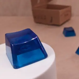 ResinKeyWorks Navy Blue Blank 1U Accent Keycaps, Transparent Hand Polished Resin OEM Caps with MX stems