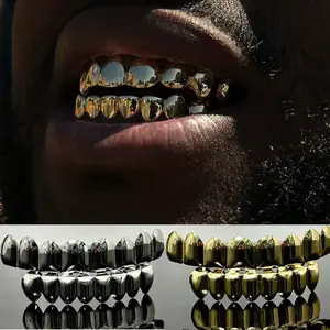 Lira Label Hip Hop 8/8 Glossy Teeth Grillz Gold Silver Color Tooth Caps Braces Top Bottom Dental Grills For Women Men Jewelry FTH