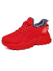 Women's New Fashion Casual Shoes, Trendy Breathable Mesh Sports Shoes, Outdoor Sports Sneakers, Fleece Lined, Textile Upper, Rubber Sole, All Seasons, Fashion Jogging Sneakers