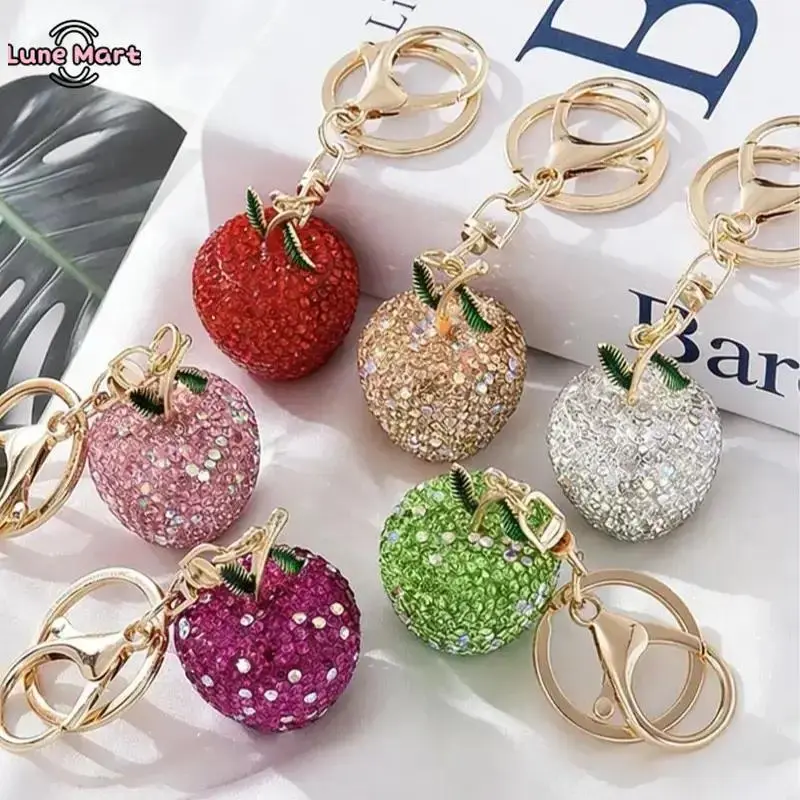 Handmade Rhinestone Apple Keychain, Keychain for Bags, Cute Casual Style, Perfect for Women and Kids, Bag Charm, Key Ring, Car Key Holder, Phone Chain, Holiday Gift