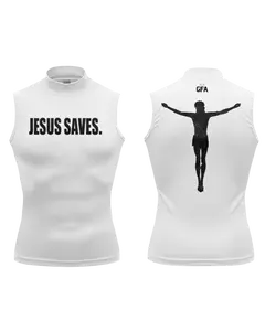 "JESUS SAVES" High Collar Sleeveless Compression Shirt