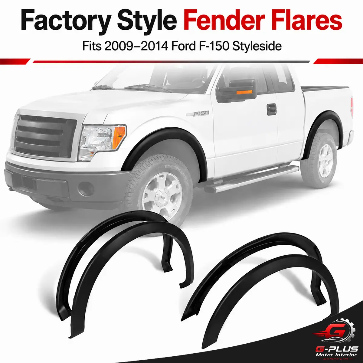 G-PLUS Motor Interior 4pcs Factory Style Fender Flares Wheel Protector Fit For 2009-2014 Ford F-150