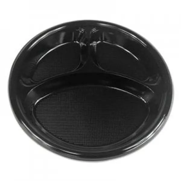 Boardwalk BWKPLTHIPS10BL3 10 in. Hi-Impact Plastic Compartment Dinnerware Plate, Black - Unique Gadgets Collections, Deep Proportions, Leak-Proof, Non-Absorbent Kitchenware