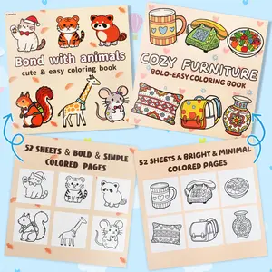 Stress Relief Coloring Book with Cute Cartoon Designs, Animal Coloring Pages, 52 Pages of Hand-Drawn Illustrations for All Ages, Perfect Gift for Birthdays and Holidays