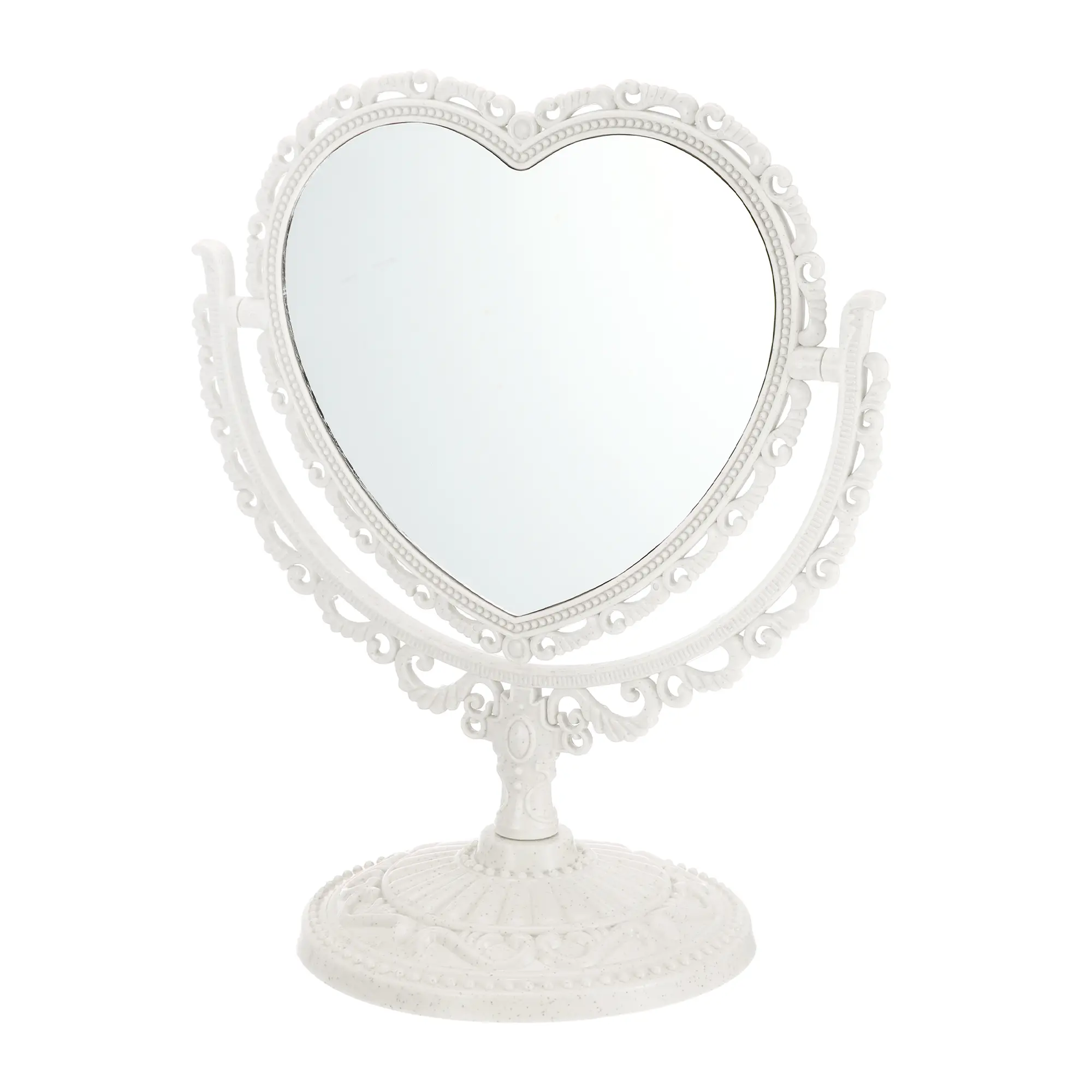 Unique Bargains Love Heart Shaped Makeup Mirror, Retro Tabletop Makeup Mirror, 360° Rotating Makeup Desk Stand Mirror for Women
