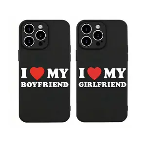 Couple Phone Cases-I Love MY BOYFRIEND/GIRLFRIEND" Text Pattern, Popular Creative Design, Straight- Frosted TPU Anti-drop Phone Case, Fun and Unique, Simple and Stylish Trendy Gift for Men and Women, Suitable for IPhone 17/16/15/14/13/12/11 and Samsung