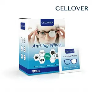 CELLOVER Anti Fog Lens Wipes 100 pcs IndividuallWrapped Streak Free Cleaner for for Eyeglasses, Sunglasses, Goggles, Screen, Phone, Individually Wrapped Eye Glasses Cleaner