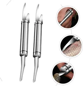 2Pcs Portable Stainless Steel Double-Head Shrimp Sheller And Fish Scale Scraper Set, Portable Seafood Deveining Tool, Suitable For Home Kitchen Cleaning And Shrimp Shell Removal, Household Kitchen Sheller, Removes Shrimp Veins.