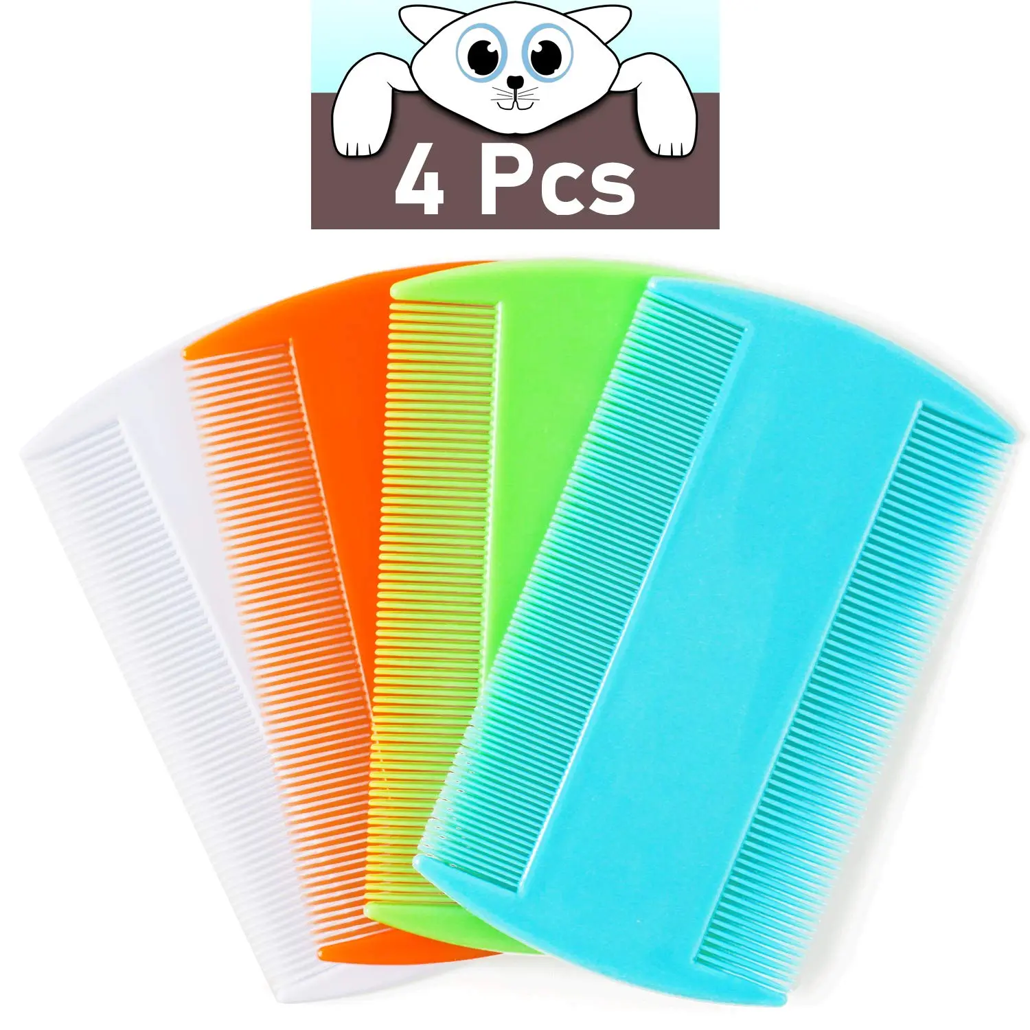 Flea comb for cats, 4-piece set of tick combs for dogs, double-sided cat comb, suitable for pets or humans with short hair