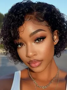 13x4x1 Pixie Cut Wig Human Hair Textured Curly Short Bob Wig Deep Wave Lace Front Curly Human Hair Wigs for Women