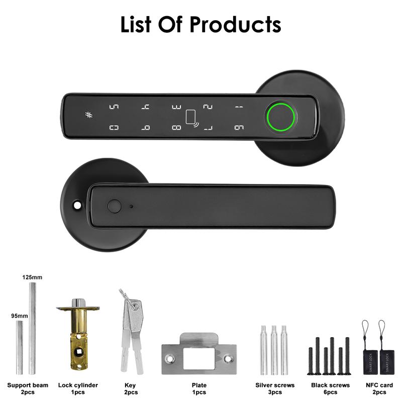 Smart  New 5-in-1 Smart Fingerorint Passcode Handle Lock – Fingerprint Passcode Key Card& Tuya App Unlock