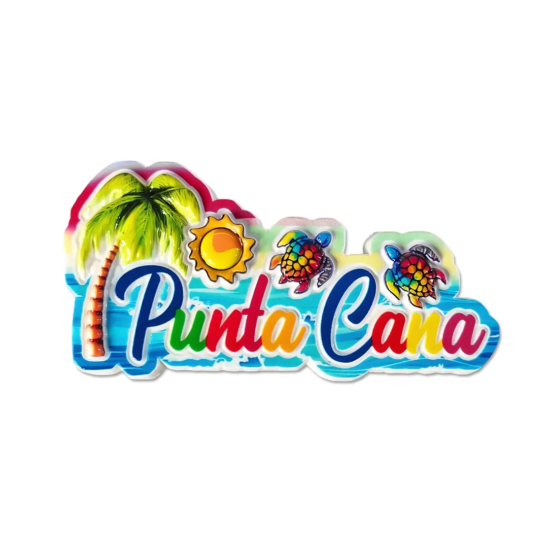 Punta Cana Dominican Republic Custom-Shaped Flat Durable Resin Fridge Stickers - Casual Adhesive, Peelable, Classic Decorative Design with Coconut Tree, Beach Turtle, Letters, Home Supplies for Fridge Decor, Bedroom
