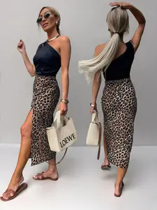 Women's Leopard Print Midi Skirt, Casual Fashion Design for Daily Wear & Outdoor Activities, Versatile All-Season Bottom, Elegant Casual Skirt