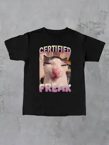 'Certified Freak' Printed T-Shirt, Casual T-Shirt havoc  garments marios family clothing retro halloween hoodie Crew Neck Funny T-Shirt for Men