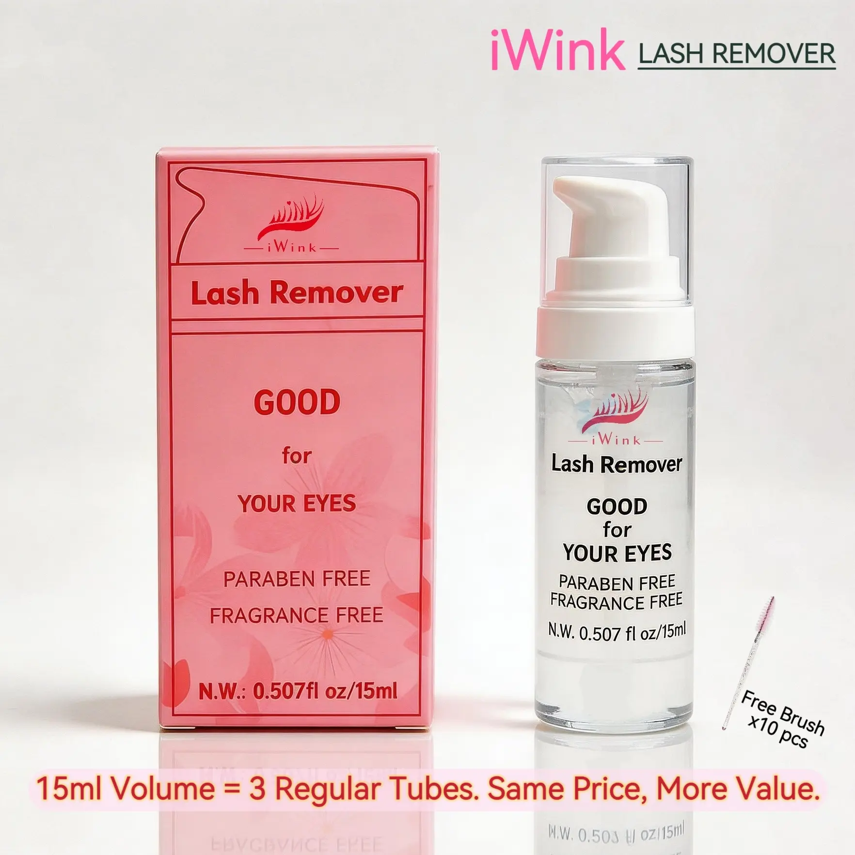 iWink 15ml Lash Remover - Beginner-Friendly, Non-Irritating, Gentle Quick-Acting Solution for Lash Clusters, DIY Makeup Removal with Applicator, Makeup Remover