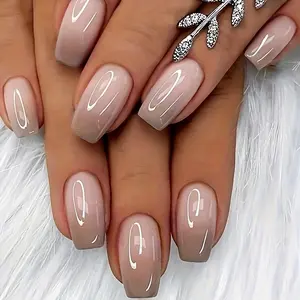 Upgrade Your Look Instantly with 24pcs of Short Square Gray Gradient Glossy Fake Nails, Along with 1 Nail File And 1 Roll of Nail Tape.