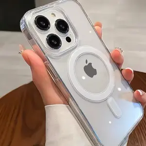 Luxury Magsafe Transparent Case For iPhone 16 15 14 13 12 11 Pro XS XR Max Mini Plus Magnetic Wireless Charge Cases Cover