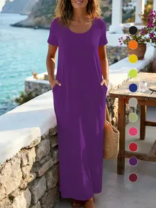 Summer Fashion Plus Size Women's Round Neck Sleeveless Long Dress, Plain Slim-Fitting Casual Wear, Available in 11 Colors