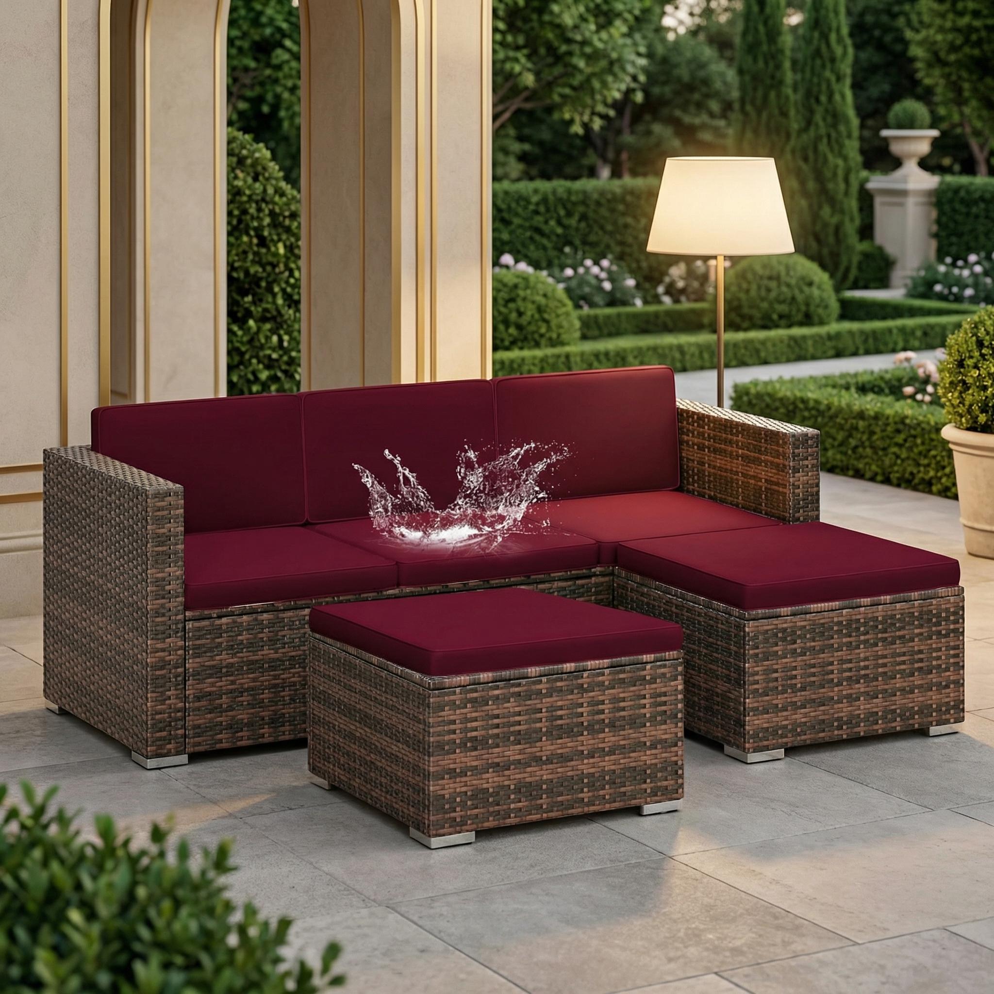 8-Piece Waterproof Outdoor Sofa Cushion Set | Burgundy Red, Weather-Resistant 8-Piece Waterproof Outdoor Sofa Cushion Set | Burgundy Red, Weather-Resistant