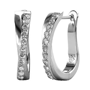Amaya 18k White Gold Plated 16mm Twisted Hoop Earrings with Simulated Diamond Crystals