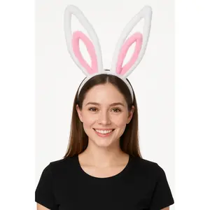 Jumbo Bunny Ears Headband - White and Pink Easter Accessory