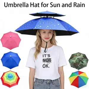 Double Sided Umbrella Hat - UV Protection Waterproof, Adjustable Elastic Band, Lightweight Foldable Unisex Sun Hat for Fishing Gardening Beach