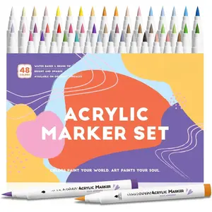 Markers Basic Series 48 Colors,Brush Tip   Pens for Rock Painting,Glass,Stone,,Ceramic,Fabric,DIY Crafts & Art Supplies