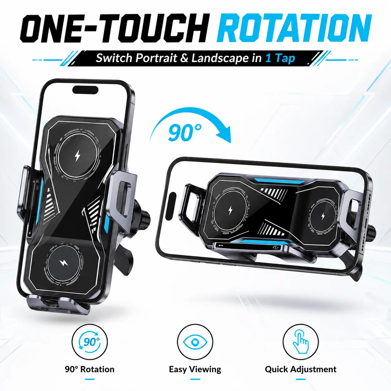 15W Dual-Coil Wireless Car Charger Mount, Auto-Clamping Rotatable Phone Holder for Samsung Galaxy Z Fold 7/6/5/4/3/2, Z Flip, S25/S24/S23/S22