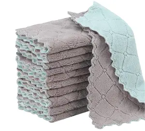 11Pack Kitchen Dish Cloths, Reusable Dish Towels, Nonstick Oil Washable Fast Drying, Super Absorbent Coral Velvet Cleaning Cloths for Mom from Daughter Son(Green-grey10 x 6") Wipes