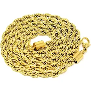 Stainless Steel Rope Chain 16-24 Inches Necklace for Men & Women in Gold Silver Tone 3mm-5mm Thick Unisex Jewelry Hypoallergenic Tarnish Resistant Secure Lobster Claw Clasp 18K Gold Plated