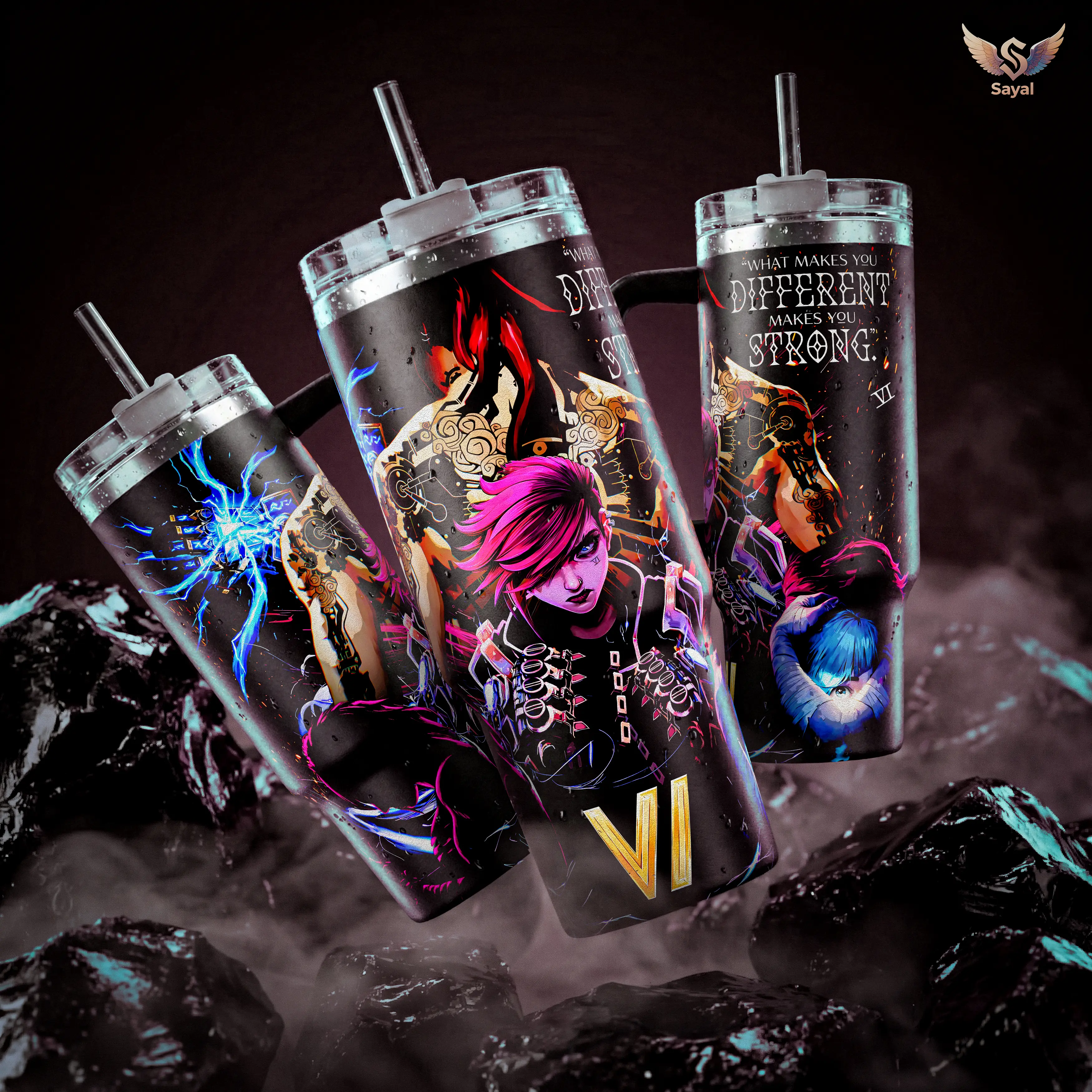 Vi Arcane LOL Insulated Stainless Steel Portable Water Bottle Tumbler - 40 oz/20 oz, Handle, Straw, Vacuum-Sealed Leak-Proof, Hot/Cold Retention, Gaming Merch Gift for Fans, Travel Mug, Water Bottles