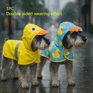 1pc Reversible Dog Raincoat, Waterproof Pet Clothing Jacket with Duck Print, Machine Washable, Adjustable Straps for Small to Large Breeds