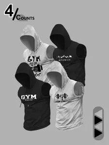 Men's Regular Fit Gym Print Hooded Tank Top, Casual Sleeveless Hoodie Vest for Daily Wear, Fashion Men's Clothes for All Seasons, Fitness Hoodie, Sports Apparel, Athletic Hoodies