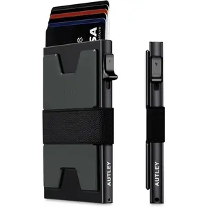 Slim Card Holder, Minimalist Pop Up Wallet For Men, RFID Blocking Wallet With Cash Band (Black)