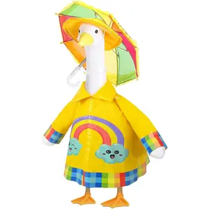 Raincoat Porch Goose Outfits,3 Pcs  Goose Outfit with Hat, Umbrella,and Raincoat,Funny Summer Lawn Goose Clothes,23" Yellow Cement Goose Statue Costume for Garden Patio Yard Decoration