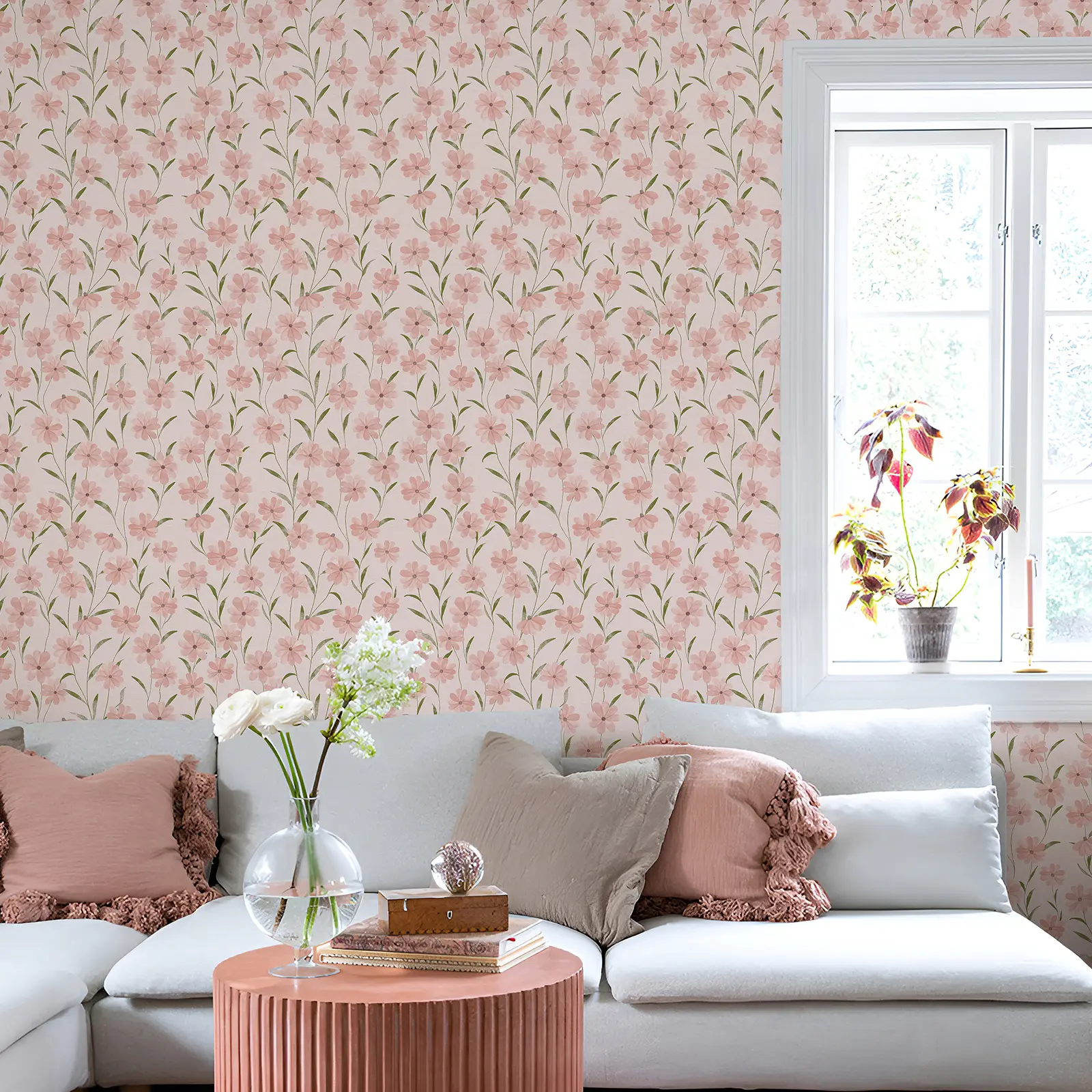 Pink Floral Peel and Stick Wallpaper, Waterproof Removable Self Adhesive Wallpaper for Bedroom Bathroom Kitchen Living Room, Vintage Flower Contact Paper for DIY Wall Decor