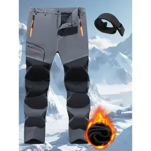 Men'sFleece-LinedWindproofOutdoorPants-ThickenedCold-ResistantSoftshellHiking&SkiPantswithAdjustableWaist,MultiplePockets,RegularFitforWinterSpringAutumnAdventures(Black/OrangeAccents),AdventureClothing|