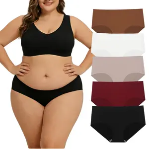 Women's Lingerie 5-Pack Plus Size Hip Enhancer Panties - Multi-Colored, Soft Fabric, Seamless, Ultra-Elastic, Low-Rise, No Waist Compression, Comfortable Fit, Underwear for Women for Yoga & Everyday Wear
