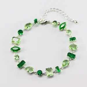 Oval Zircon Emerald Women's Bracelet with Artificial Zircon for Daily Use Perfect Gift for Girlfriend and Women's Jewelry