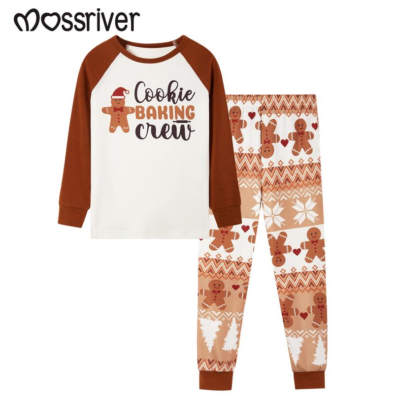 MOSSRIVER Christmas Family Matching PJs Soft Long-Sleeve Gingerbread Holiday Set Knit Baby Romper with Cookie Baking Crew Graphic Pajamas