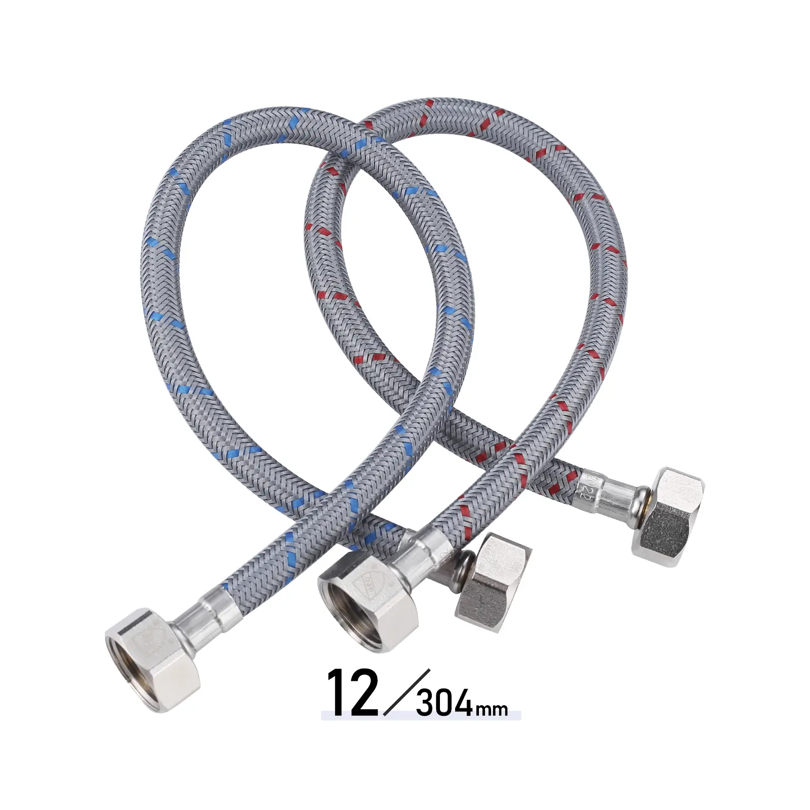 WOWOW 12-Inch Flexible Water Hose, 1/2” FIP Female Thread Brass Connectors, cUPC Certified Braided Stainless Steel Supply Lines (1-Pair) with Leakproof Seal for Bathroom & Kitchen Sink Faucets
