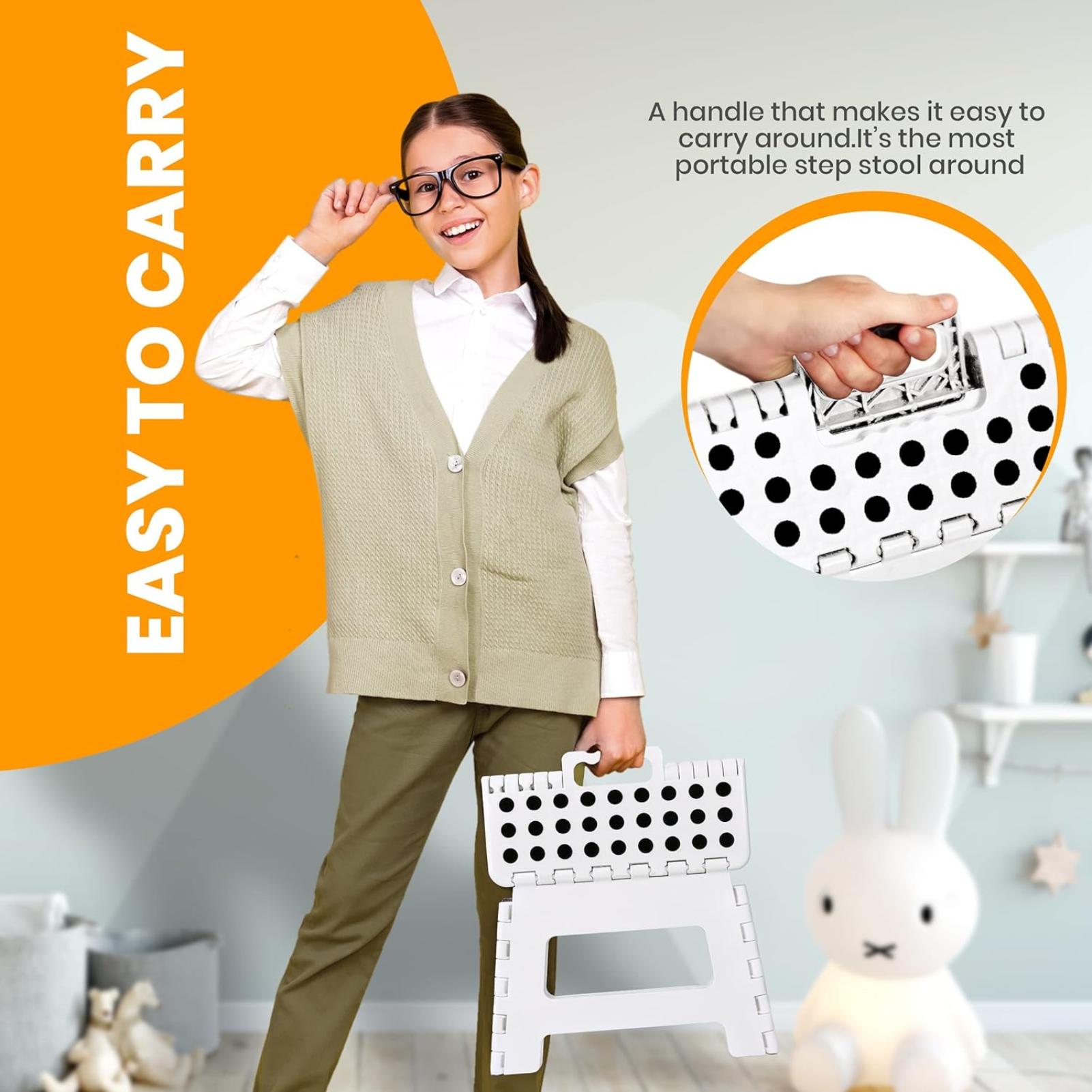 Folding Step Stool - (Pack of 1) Foot Stool with 9 Inch Height - Holds Up to 300 lbs - Lightweight Plastic Foldable Step Stool for Kitchen, Bathroom & Living Room (White)