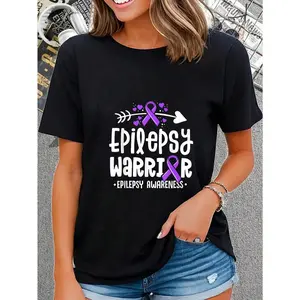 100% Cotton Epilepsy Warrior Ribbon Purple Epilepsy Awareness Support T-Shirt