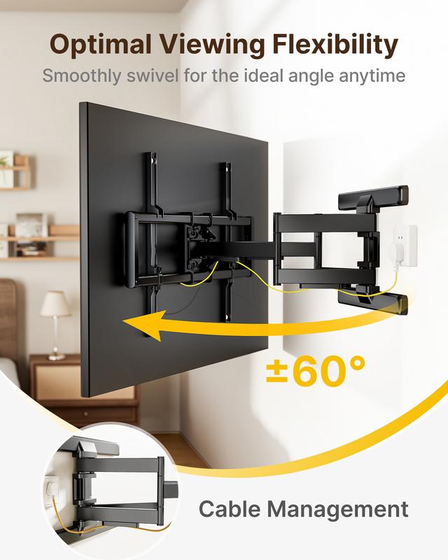 Full Motion TV Wall Mount for 13–95 Inch Flat & Curved TVs and Monitors, Swivel & Tilt Articulating Bracket, Holds up to 132 lbs, Perfect Center Design Adjustable