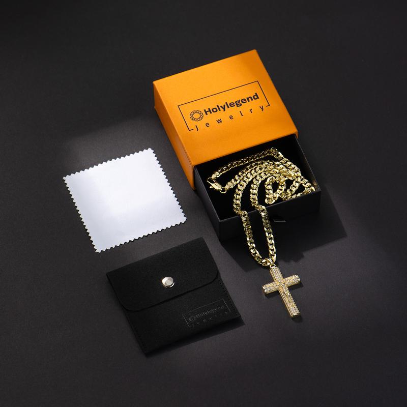 Holylegend 14k Real Gold-Plated Cuban , Figaro, Miami Cross with Jesus Christ Crucifix,24 inches Long and 6mm Wide,Handcrafted Polishing and Multiple Electroplating Daily Wear Necklace