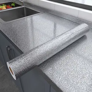 Self-Adhesive Aluminum Foil Kitchen Protection Film, Custom Size, Oil Resistant, Fireproof, Waterproof, Moisture Proof, Cabinet & Countertop Use, Waterproof Wallpaper