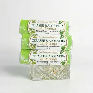 3pcs 100% Organic Cerasee Detox Soap Pack with Aloe & Moringa - Natural Base Facial Cleanser for Oily Skin, Acne, Blemishes, Gentle Daily Moisturizing & Skin Repair, Antioxidant Boost