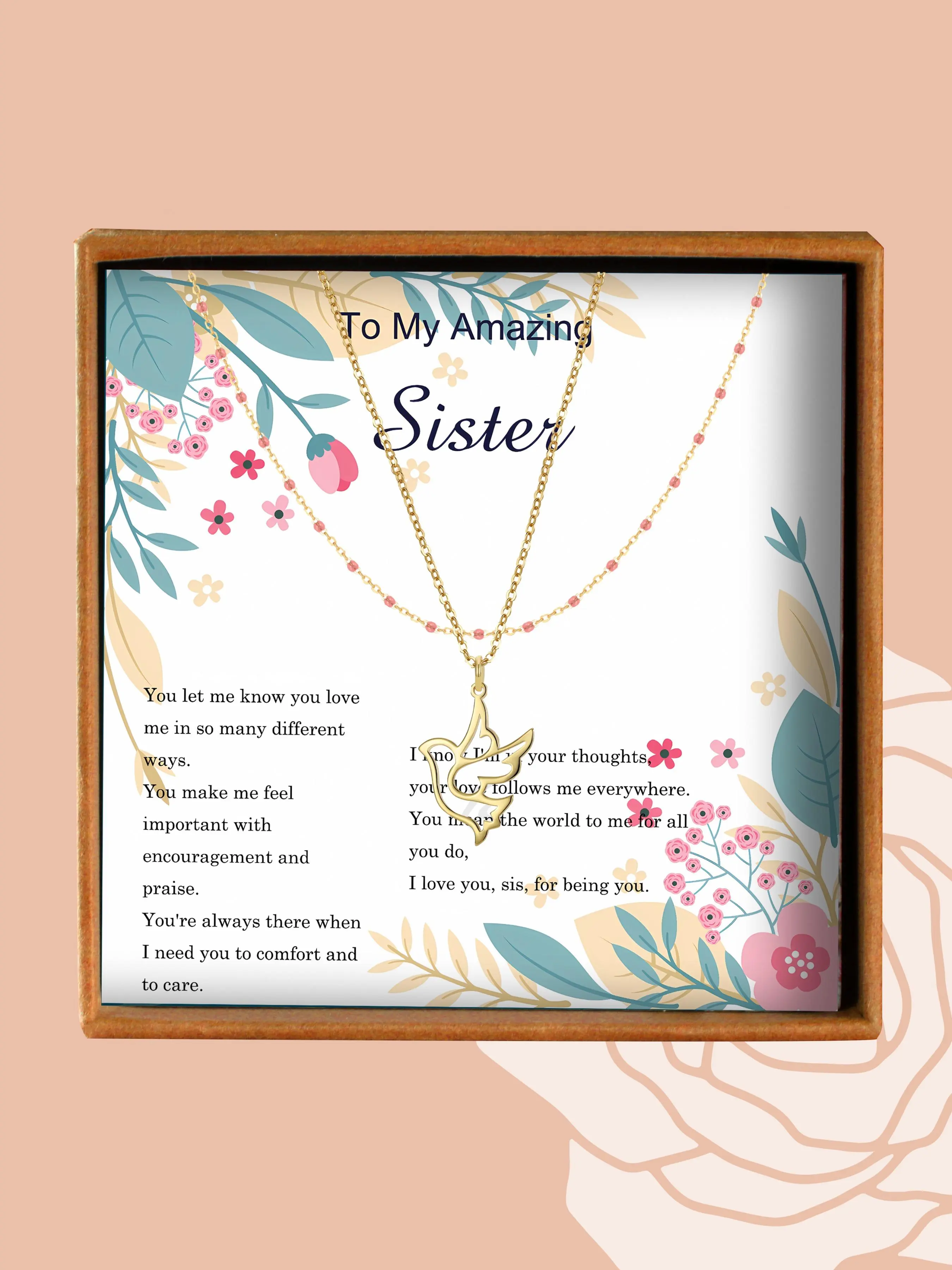 Dove Pendant Necklace with Box & Greeting Card, Elegant Beads Decor Chain Necklace for Women for Gift, Fashion Jewelry for Party, Daily Decor, Trendy All-match & Exquisite Jewelry for Birthday Gift